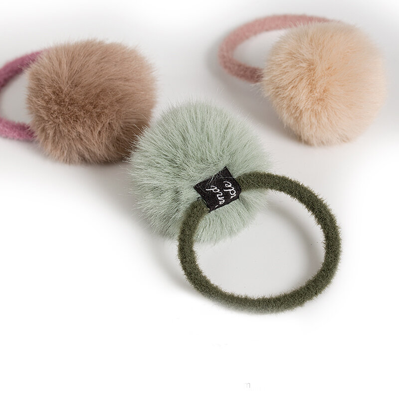 Mini Bola de piel sintética para niña, pompón de Color sólido, banda elástica para el cabello, diademas de goma para niños, accesorios para el cabello