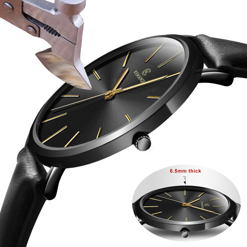 2018 nuevos relojes KEMANQI de moda 6,5mm reloj ultrafino para hombre Simple de negocios hombres relojes de cuarzo reloj Masculino reloj masculino