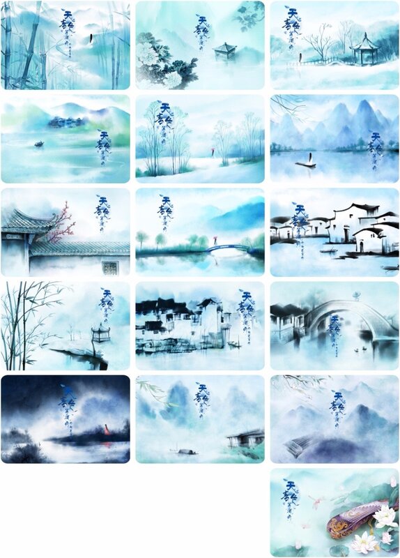 16 blätter/Set Chinesische Alte Landschaft serie Postkarte mit Kleine Quaste/Gruß Karte/Nachricht Karte/Geburtstag geschenk Karte