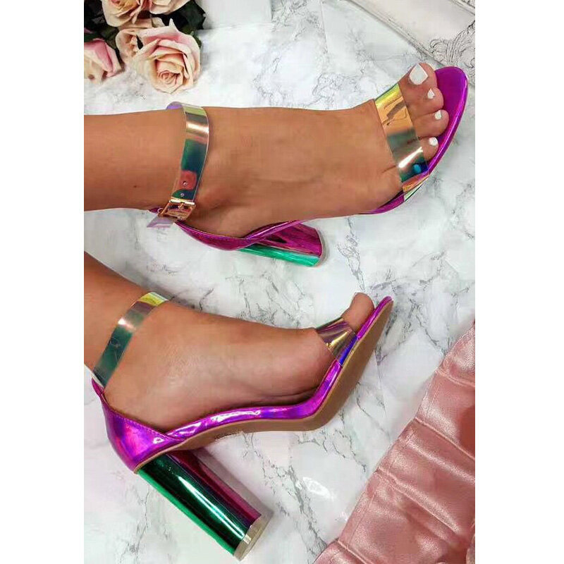 2020 Women Sandals Shoes Celebrity Wearing Simple Style PVC Clear Transparent Strappy Buckle Sandals High Heels Shoes Woman