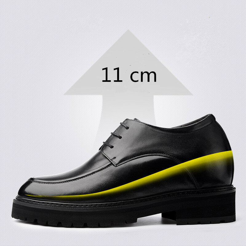 Dodatkowe wysokie klasyczne ze skóry cielęcej buty na koturnie z ukrytym wkładki formalne buty sukienka mężczyzn o rosnącej wysokości 11 CM na ślub