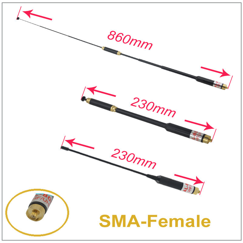 Телескопическая двухдиапазонная антенна PRYME AL-800 AL 800 AL800 SMA-F SMA-Female VHF/UHF с высоким коэффициентом усиления (разъем SMA-Female)
