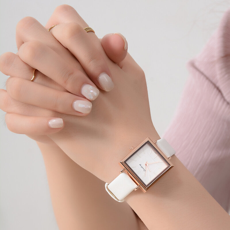 Vierkante Rose Gouden Horloge Vrouw 2021 Eenvoudige Dames Quartz Horloges Pu Leather Womens Horloge Mode Montre Femme Xfcs Gift