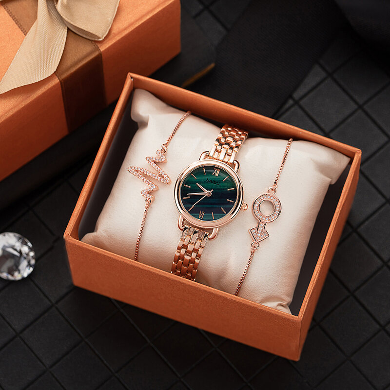3 uds. Conjuntos de relojes de moda para mujer, reloj de diseño popular de aleación con cara de pavo real, relojes de pulsera para mujer, relojes de pulsera con joyería para regalo