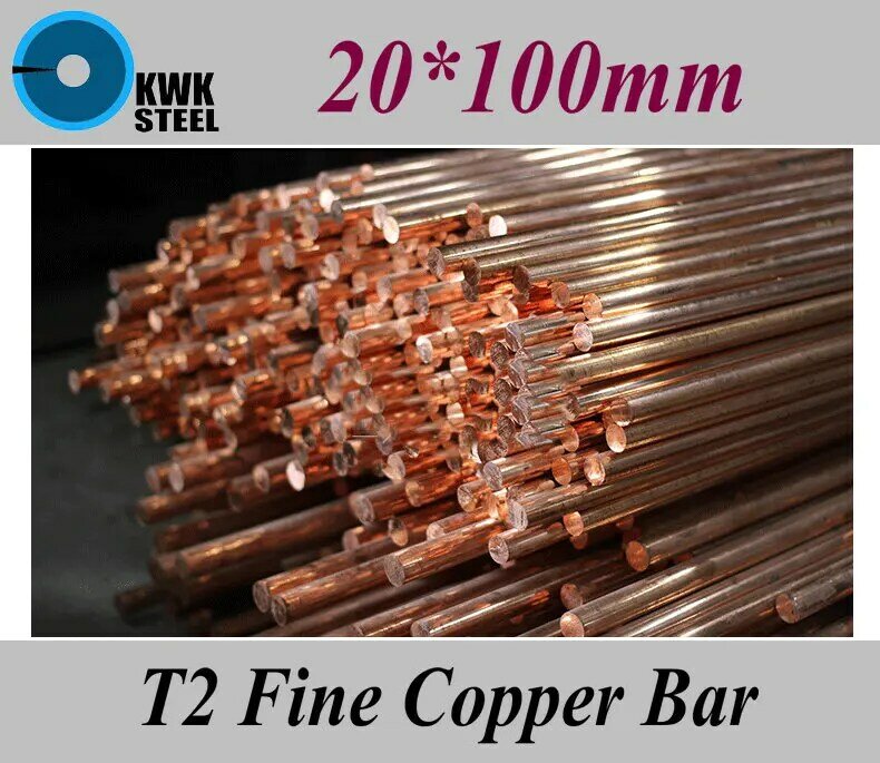 20*100mm T2 Fine Copper Bar Pure Round Copper Bars DIY Material Free Shipping