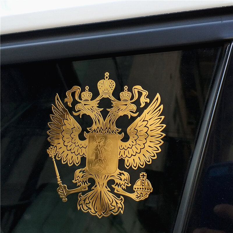 Three Ratels MT-001 7.95*9.2cm Coat Of Arms  Russia Nickel Metal Sticker Decals Russian Federation Car Stickers For Laptop