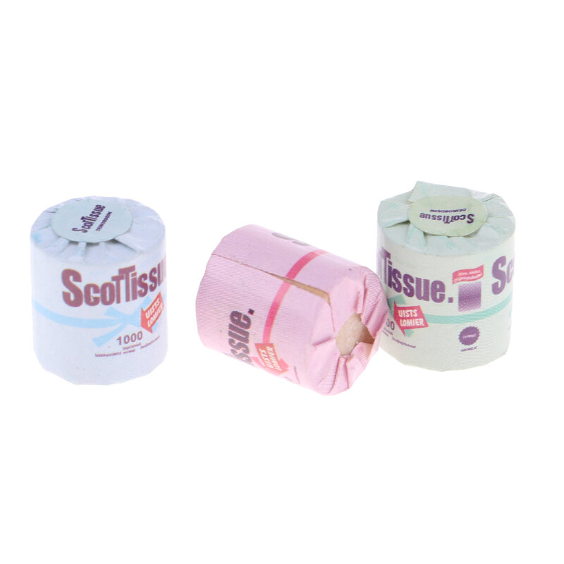 Mini papel higiénico para decoración de baño, rollo de toalla de papel en miniatura para casa de muñecas, 1/12, 3 uds.
