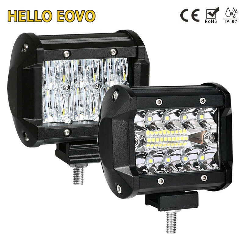 HELLO EOVO LED 바 LED 작업 라이트 바, 표시등, 오토바이 운전, 오프로드 보트 자동차 트랙터 트럭, 4x4 SUV ATV, 12V, 4 인치