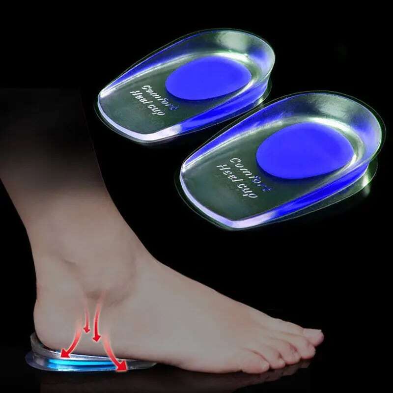 1 par de plantillas de gel de silicona suave para el talón estimula el dolor Cojín del pie Cuidado del masajeador de pies Medio talón Plantilla Almohadilla Aumento de altura