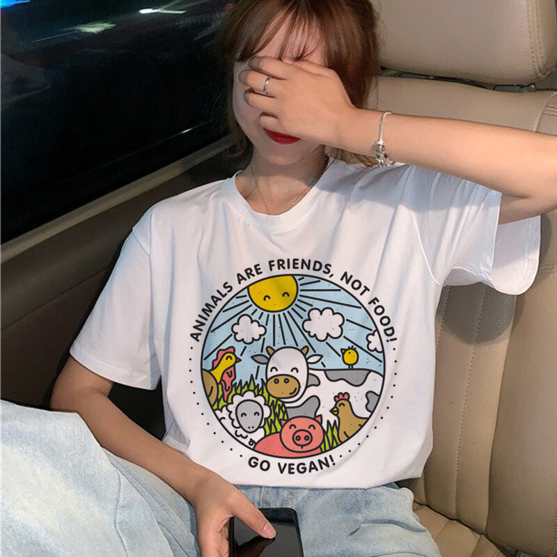 Cute Vegan Harajuku T Shirt Women Ullzang Kawaii Save The Bees T-shirt 90s Graphic Cartoon Tshirt Fashion Summer Top Tees Female