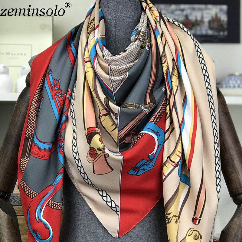 Женский шёлковый шарф-цепочка, с принтом