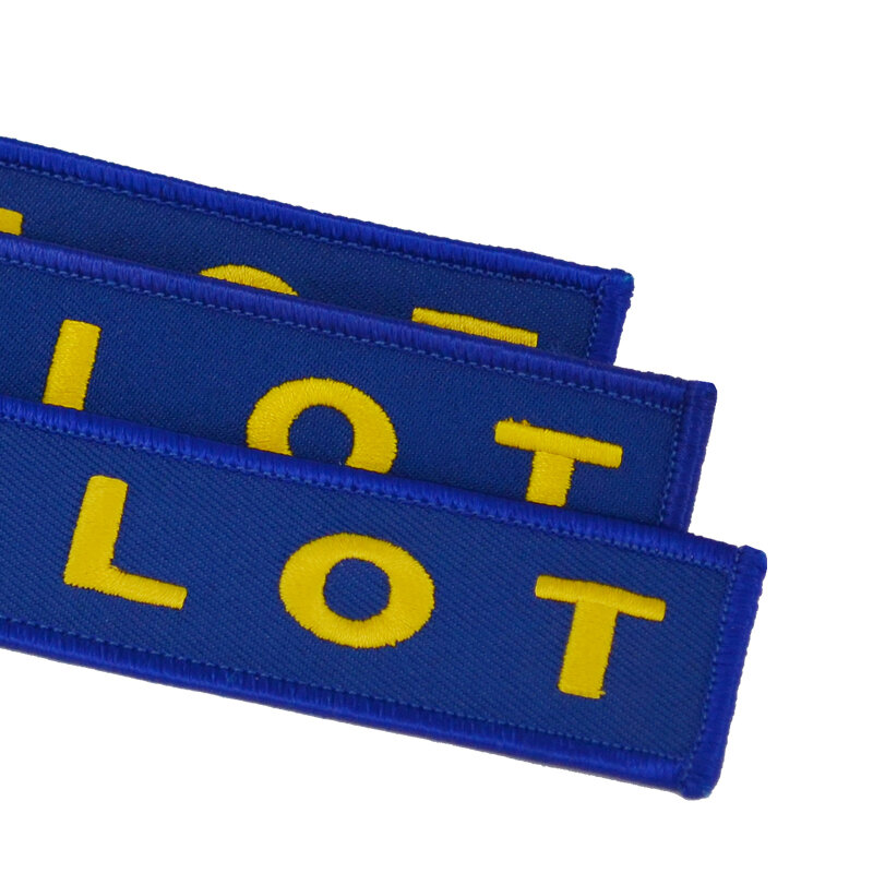 Cadena de llave piloto de moda OEM, etiqueta para llave, cadenas de aviación, azul con amarillo, etiqueta de equipaje, joyería, bordado, etiqueta de seguridad