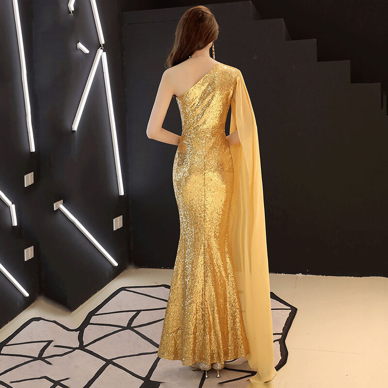 Luxury Sleeveless Evening Gown Sequins Women  Formal Celebrities Dress Bling Abendkleider Fishtail Vestido De Noche Elegante