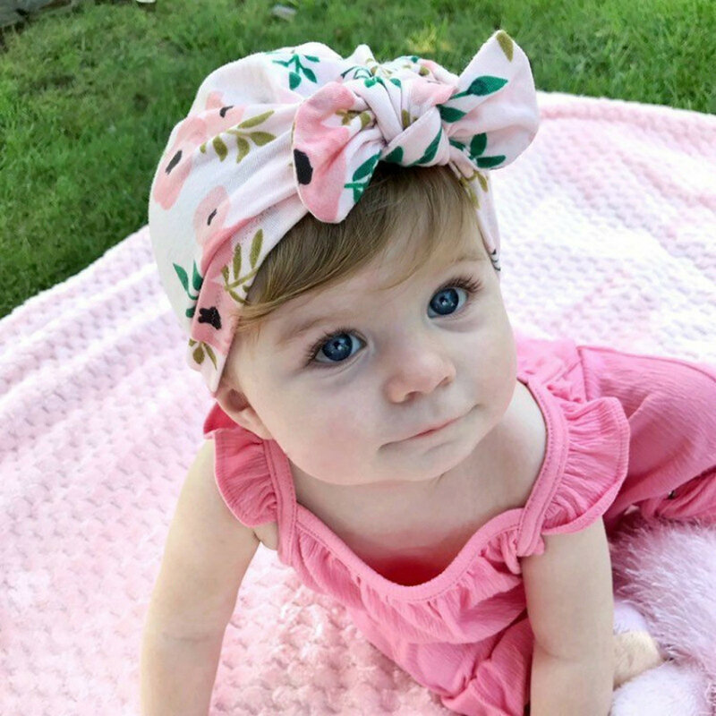 Детская повязка на голову с бантом для девочек, Полиэстеровая Солнцезащитная шляпа с цветочным узлом, повязка на голову для новорожденных д...