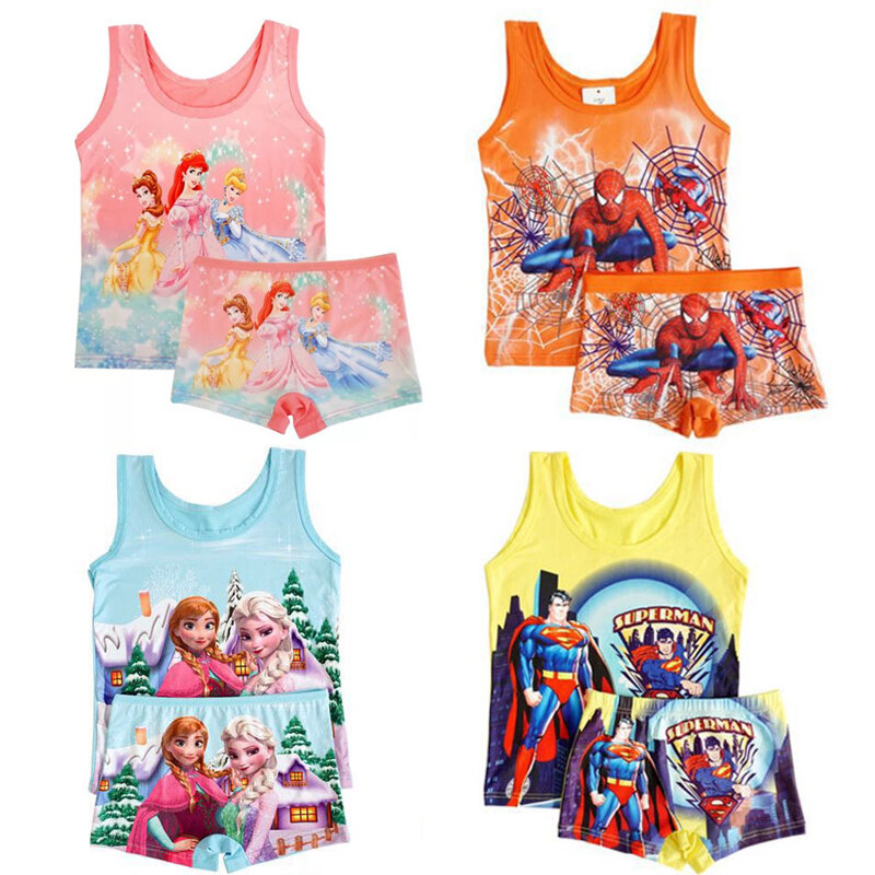 Verano 2019 Niños Niñas Ropa trajes Anna Elsa traje Spiderman niños chaleco pantalones cortos conjunto playa princesa niños ropa 2 t-6 T
