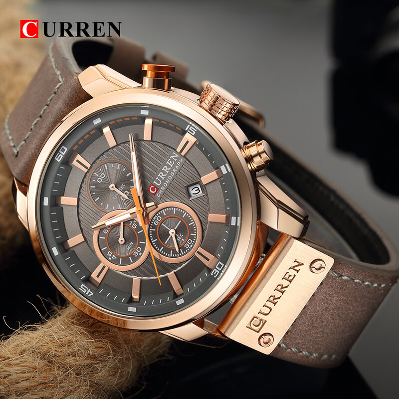 Reloj Hombre CURREN Chronograph Luxury Brand Men Military Sport Watches Men's Quartz Clock Leather Strap Waterproof Wristwatch