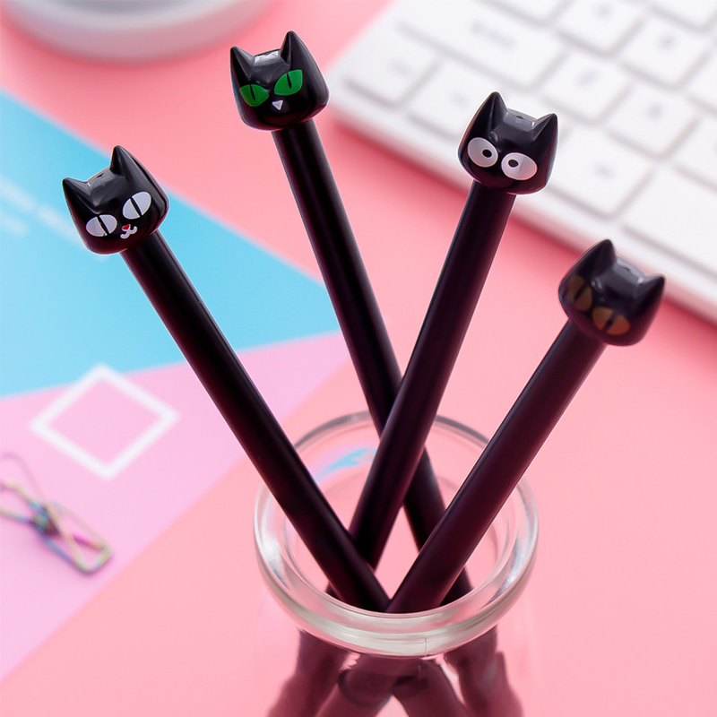 1 sztuk koty wyrażenie czarny lalka kot pióro neutralne tajemniczy czarny pióro neutralne Cartoon czarny kot Kawaii szkolne długopis