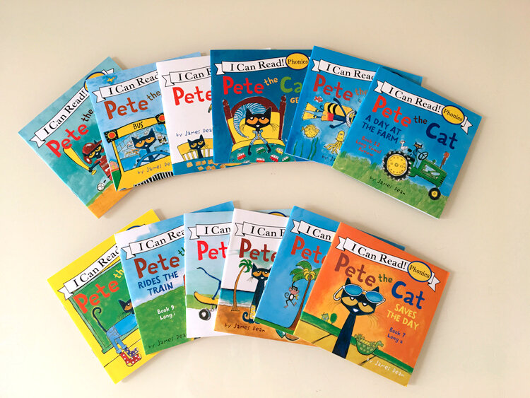 12 pièces/ensemble je peux lire pete le chat livres d'images en anglais livre d'histoire pour enfants livre de lecture de poche d'éducation précoce 13x13 cm