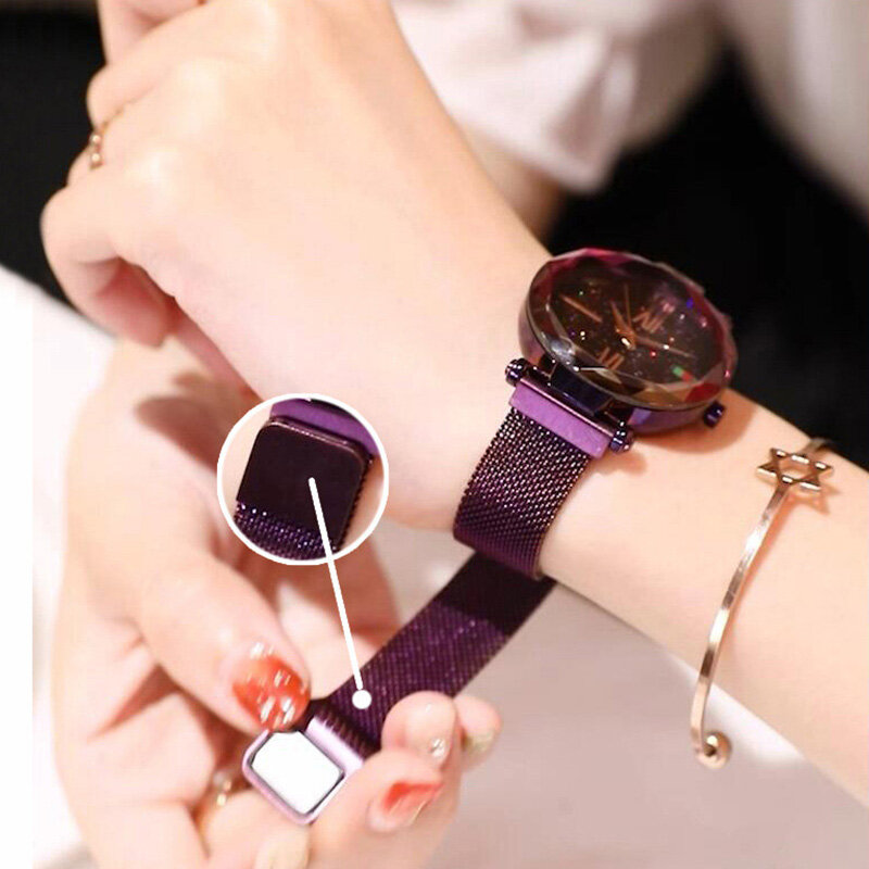 2019 panie mody zegarka kobiet zegarki kwarcowe luksusowe Starry Sky magnetyczny Zegarek ze stali nierdzewnej Wirstwatch Zegarek Damski