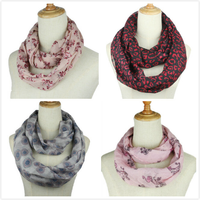 New women Infinity Scarf ring scarves Fashion butterfly flower printed loop Scarves Snood Shawl neckerchief