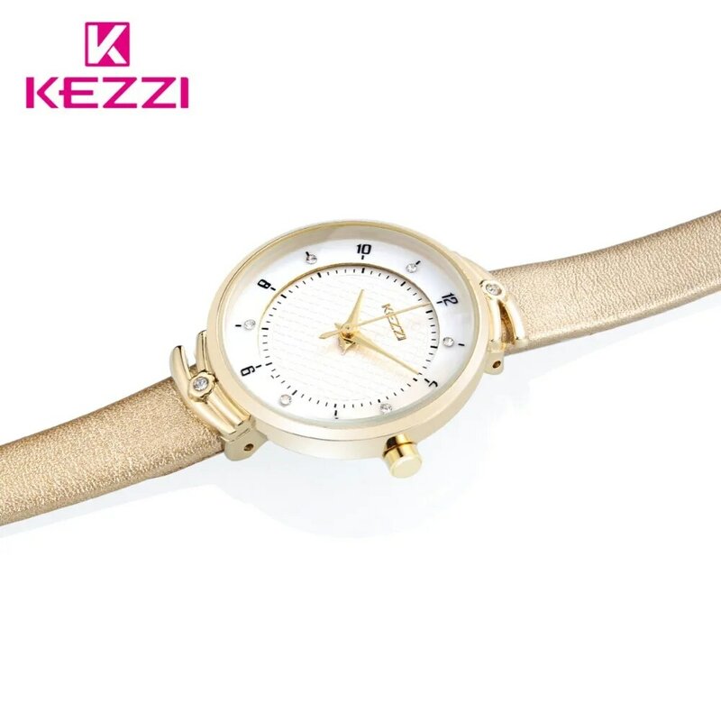 Kezzi роскошные женские часы, женские повседневные наручные часы с кожаным ремешком, водонепроницаемые кварцевые часы, женские часы