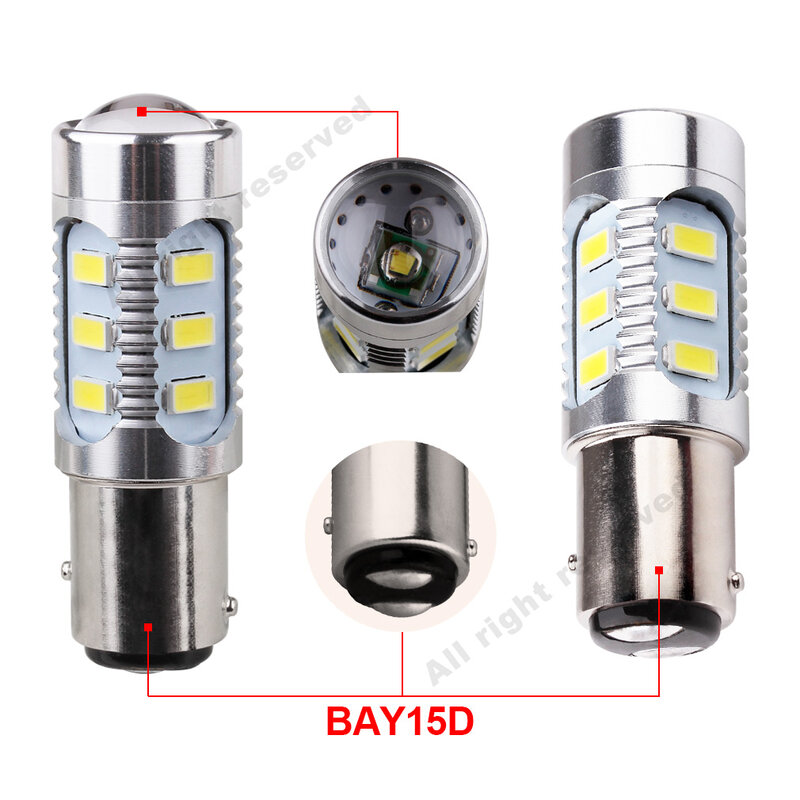 Ampoule led BAY15D, lampe haute puissance 21/5w, lumière de freinage, Source de stationnement, blanc, rouge, jaune, 12V-24V, D035, 1157