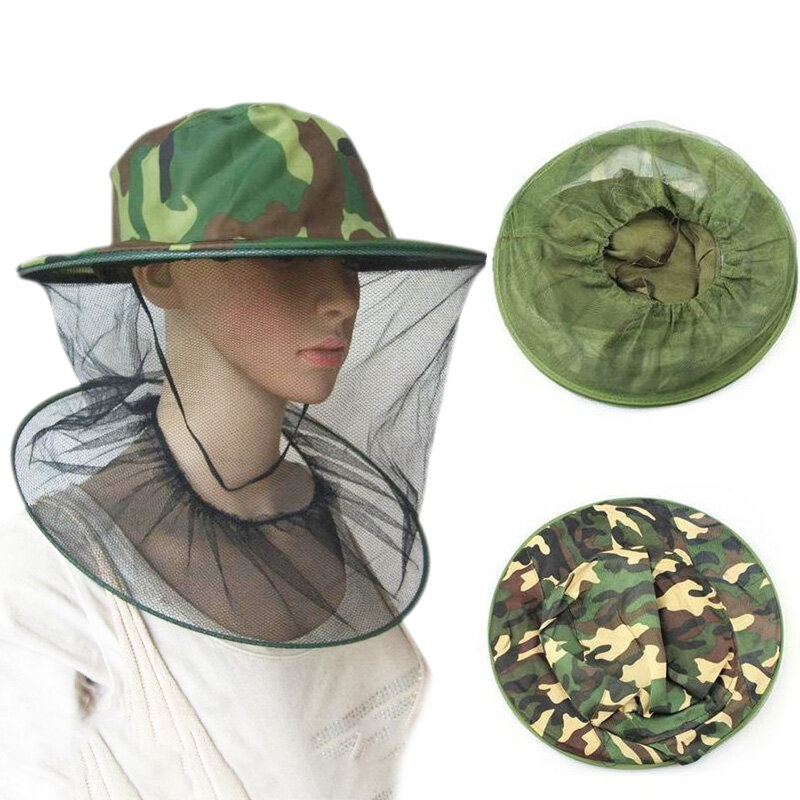 Nuevo sombrero de apicultura para jardín, redes de camuflaje para gorra de Mosquito de color rojo, gorra para exteriores con Mosquito, insecto de pesca, sombrero con Protector facial de malla