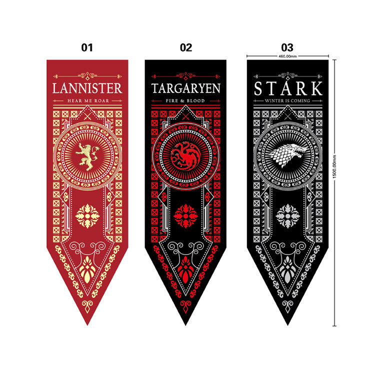 Adereços de Game of Thrones bandeiras de emblema, bandeira de decoração Stark Tully Targaryen Lannister O inverno está chegando sangue e fogo decoração caseira