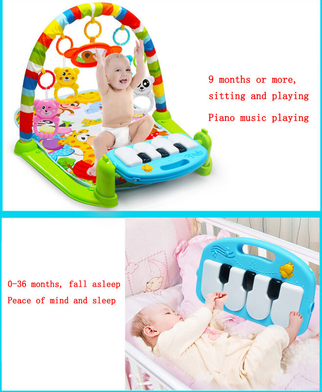 Polymère de jeu pour bébé avec clavier de piano et animal mignon, tapis de jeu, lea dos, jouets de gymnastique, activité pour enfants