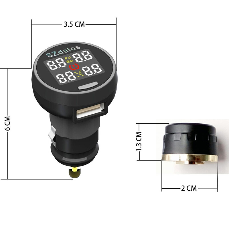 TP200 TPMS Car Wireless Tire Pressure Monitoring System + 4 Mini Sensors Cigarette Tyre Pressure Monitoring