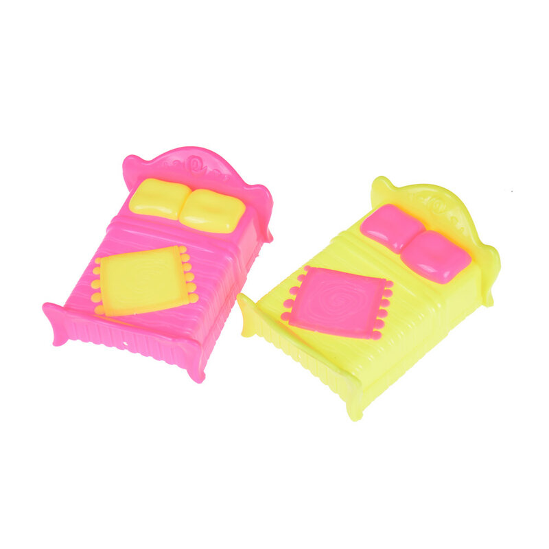 1 шт., модная пластиковая кровать, мебель для спальни, кукольный домик для девочек, розовый, желтый или фиолетовый, подарок на день рождения для девочек