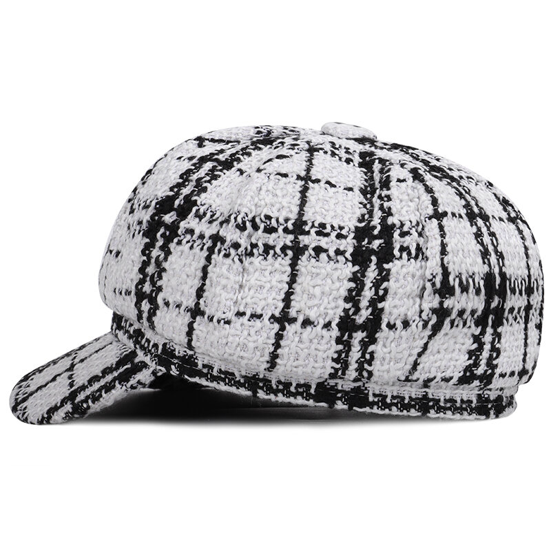 2019 New Fashion Octagonal Hats High Quality Plaid Stripes Newsboy Hat Autumn Winter Casual Cap Women Men Painter Hat Black