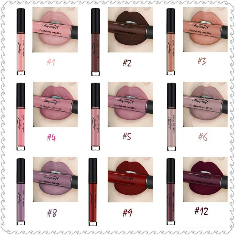 12 cores Líquido beleza de Longa duração do Batom Matte Lip Gloss lipgloss Nu Lábio Maquiagem À Prova D' Água Lábios Matiz de Veludo Vermelho Sexy