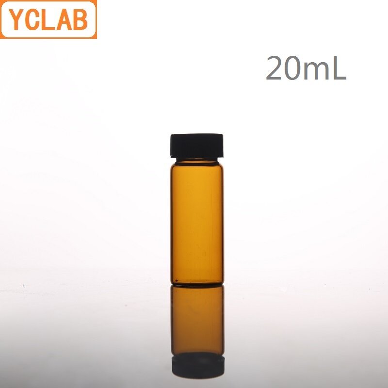 YCLAB-botella de muestra de vidrio de 20mL, tornillo marrón ámbar con tapa de plástico y almohadilla de PE, equipo de química de laboratorio