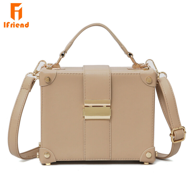 Ifriend Fashion Box Shape PU Leather Sohulder Bag Casual Buckle Handbag Women Messenger Crossbody Bag For Ladies Tote Bag