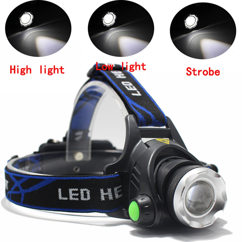 LED 줌 헤드라이트 손전등 광원, 충전식 캠핑 헤드램프, 사냥 헤드 라이트, 토치 낚시 헤드 램프