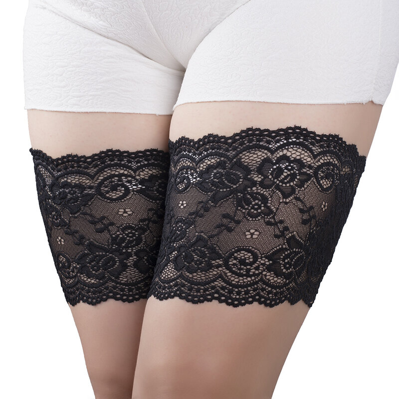 한 쌍의 허벅지 밴드 블랙 섹시한 레이스 꽃 디자인 여성 안티-스키드 양말 허벅지 가터 다리 따뜻하게