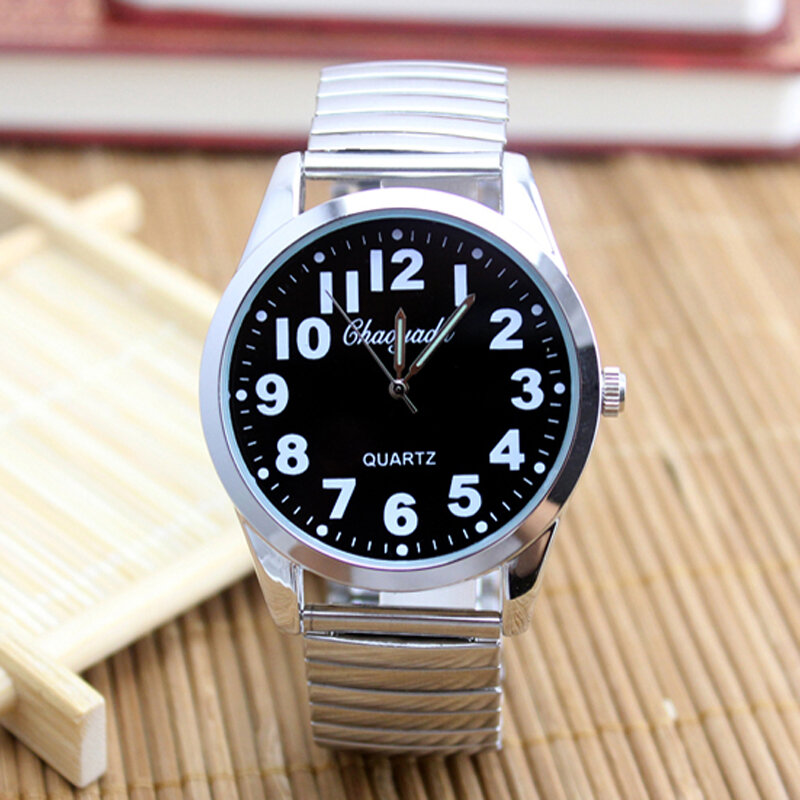Jam tangan Pasangan Pria Wanita, jam tangan elektronik Stainless Steel Digital besar sederhana mode fleksibel tali elastis 2024