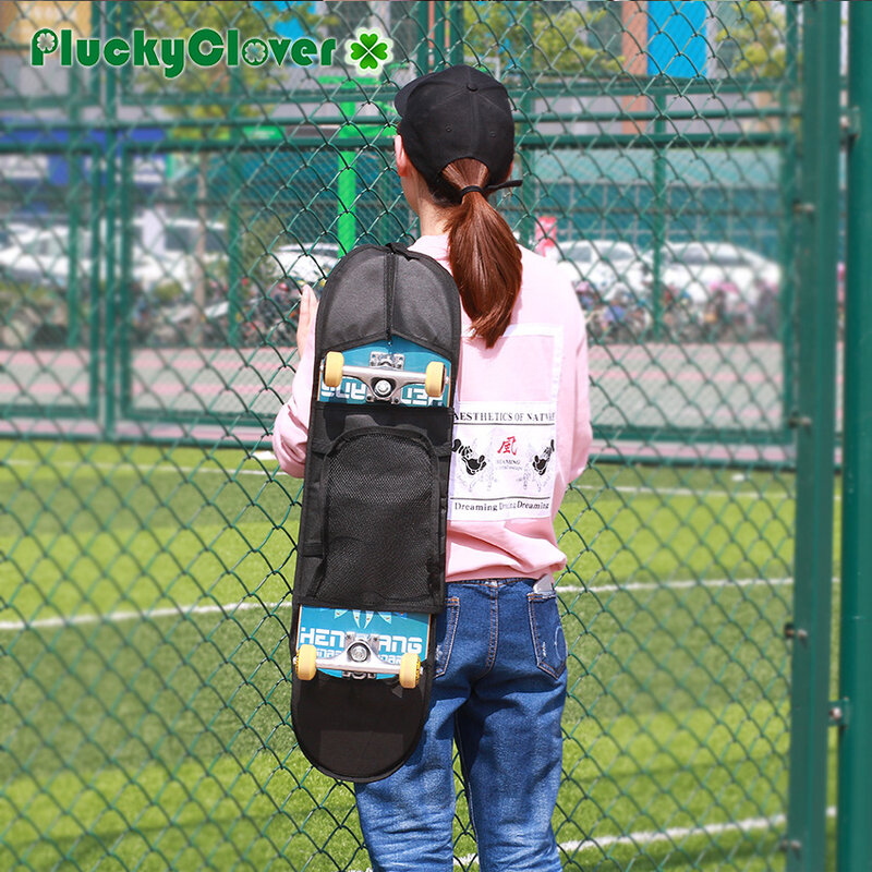 Tas papan luncur, tas Skateboard dengan saku jala untuk Aksesori Rocker ganda, tas jinjing bahu tunggal, tas papan pisang ikan 1 buah 82x22cm