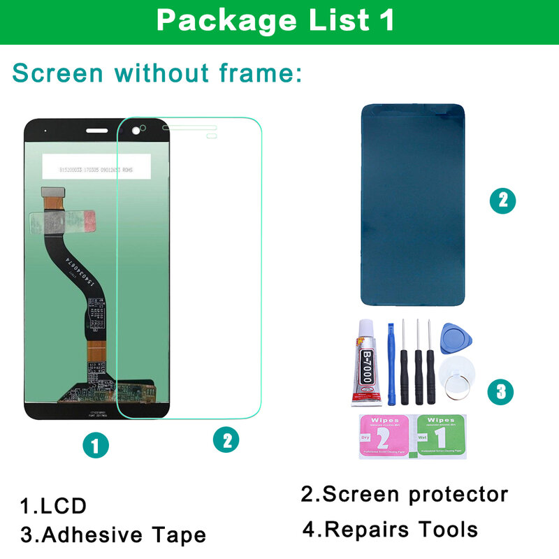 Huawei p10 lcd display touch screen digitalizador, montagem VTR-L09 VTR-L10 VTR-L29 para 5.1 "huawei p10 lcd com moldura de substituição