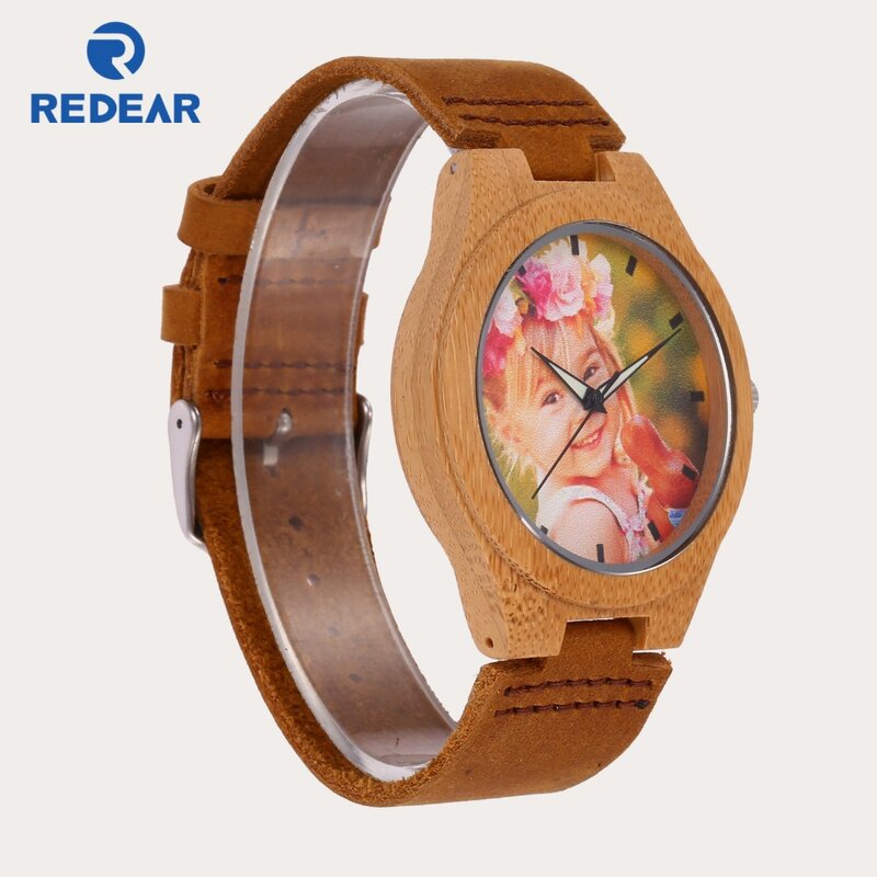Regalo creativo reloj de madera de los hombres las mujeres amantes de fotos de impresión UV en reloj de madera OEM personalizado regalo relojes hombre boda cumpleaños