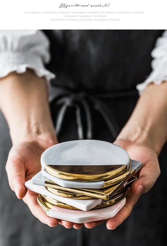 Posavasos de cerámica de mármol, posavasos para té, mesa redonda, café, té, 1