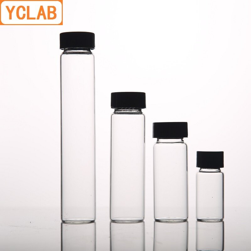 YCLAB-botella de muestra de vidrio de 5mL, botella de suero con tornillo transparente con tapa de plástico y almohadilla de PE, equipo de química de laboratorio