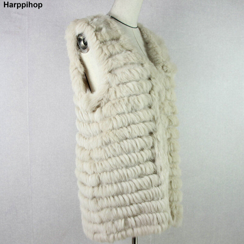 Harppihop 2022 الطبيعية الأرنب الفراء محبوك سترات جديد ستة اللون نوعية جيدة سيدة ريكس فرو سترات تحت الخصر أكمام الفراء سترة