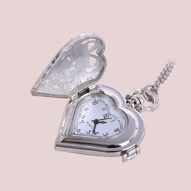 8020 TFO Modische Charme Herz Taschenuhr Neue Quarz Taschenuhr Simuliert Anhänger Halskette für männer anhänger Oder frauen