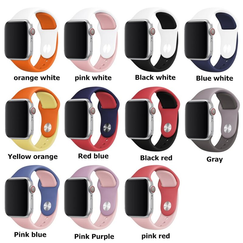 Красочный мягкий силиконовый ремень для Apple Watch серии 4/3/2/1 двухцветный браслет для часов 38 40 мм для наручных часов iWatch, сменный Браслет для ча...
