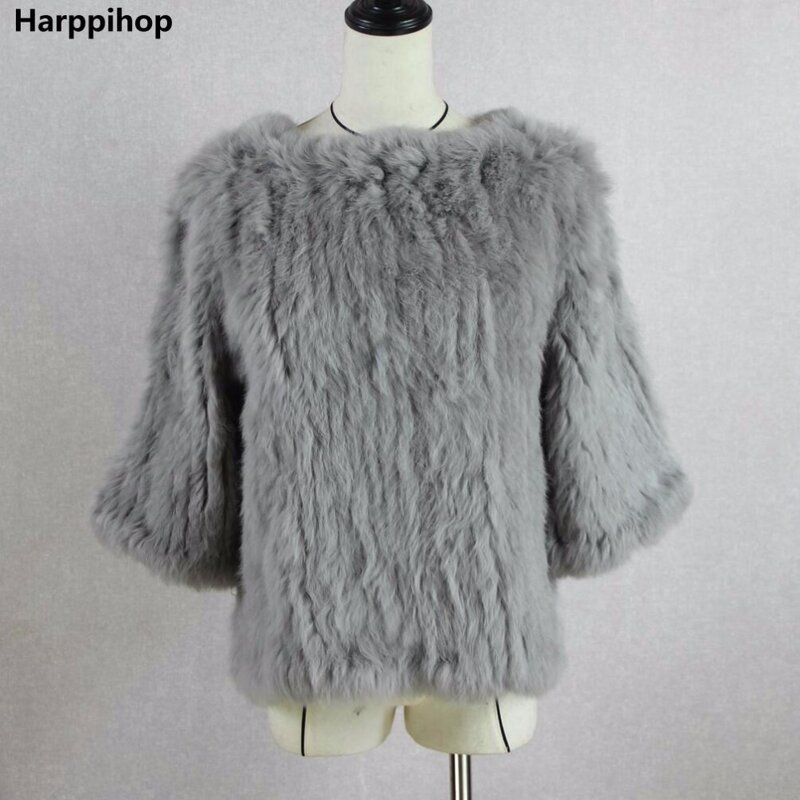 Abrigo de piel de conejo de punto real natural para mujer, chaqueta de piel de moda, suéter que combina con todo, jerséis para mujer