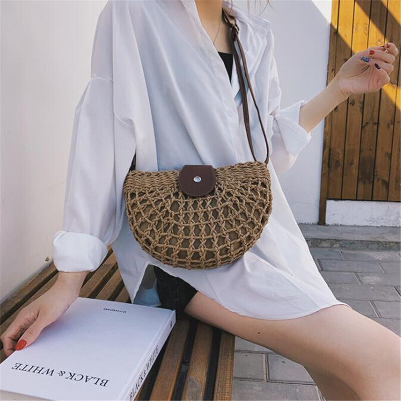 New Summer Rattan Bags Women Saddle Straw Shoulder Bag Handmade Crossbody Bag Lady Handbags Woven Bohemia Clutch 2020