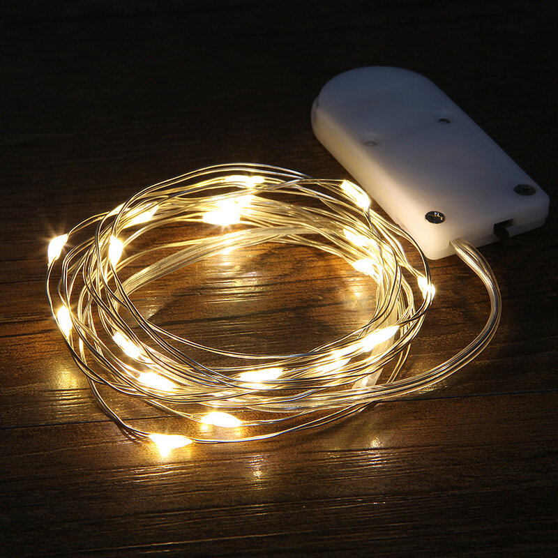 คริสต์มาส2M 20 LED กันน้ำทองแดงมินิ Fairy String Light Warm White ตกแต่งโคมไฟงานแต่งงาน CR2032แบตเตอรี่
