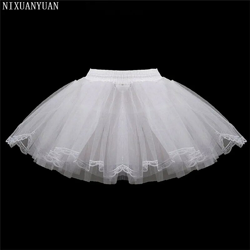 White Short Girls Wedding Petticoats Three Layers Lace Edge Tulle Boneless Petticoat Simple Mini Underskirts For Children